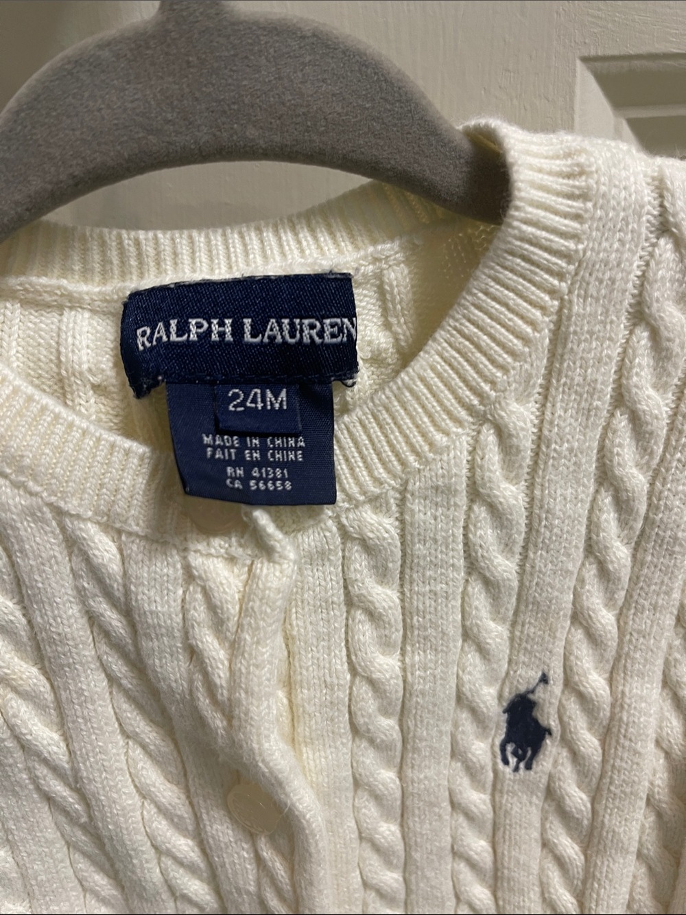 Ralph Lauren Cream Cable-Knit Cardigan with Logo - Picture 2 of 6